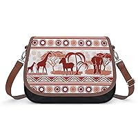 African Wild Animals Pattern Women‘s Crossbody Bags PU Leather Message Shoulder Handbag with Adjustable Strap for Travel Office