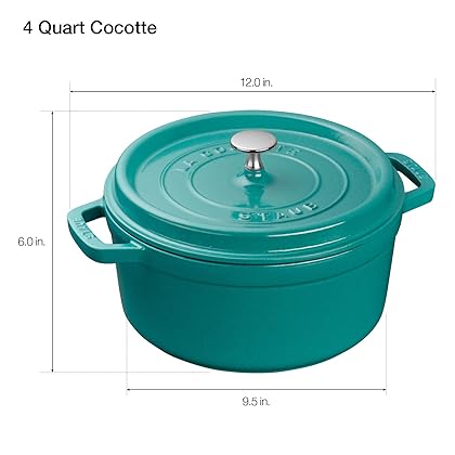 Staub Cast Iron 4-qt Round Cocotte - Turquoise, Made in France