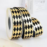 1 Inch Gold Foil Satin Ribbon Black Decorative Ribbon with Rhombus Printed for Crafts, Bouquet Wrapping Gift Wrapping, Bow Making and More(25 Yards*1pc)