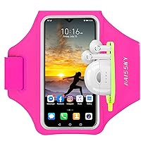 HAISSKY Running Armband with Airpods Bag Cell Phone Armband for iPhone 12/11 Pro /11/XR/XS/X/8, Galaxy S9/S8 Water Resistant Sports Phone Holder Case & Zipper Slot Car Key Holder for 6.5 inch Phone