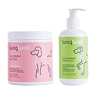 Allergy and Itch Chews & Ahiflower Omega Oil Bundle - Skin, Coat, Hip and Joint Supplement for Dogs - Itch Relief