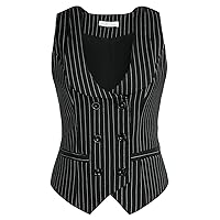 Belle Poque Women Double Breasted Waistcoat Vintage Lapel Collar Vest Coat with 2 Pockets