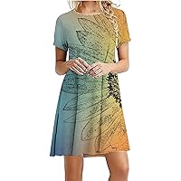 XJYIOEWT Spring Maxi Dresses for Women 2024 Plus,Women Summer Short Sleeved Crew Neck Loose Tee Shirt Dress Casual Print