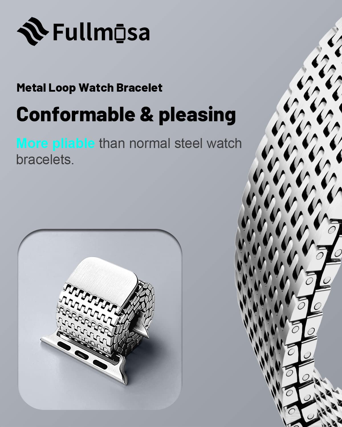 Fullmosa Compatible Apple Watch Band Ultra 49mm, Stainless Steel Mesh Loop Magnetic Clasp iWatch Band with TPU Case for Apple Watch Series Ultra 8 7 6 5 4 3 2 1 SE SE2 (Silver)