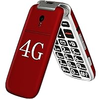 4G Volte Big Button Flip Cell Phone Unlocked for Seniors Big Buttons LTE Flip Phone for Elderly & Kids, Clear Sound, SOS Button, Convenient USB-C & Charging Dock, Talking Numbers, Red