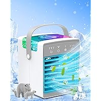 Portable Air Conditioners, 3 Wind Speeds & 7 LED Lights Evaporative Personal Air Cooler, 4 in 1 Portable AC with 300ml Large Water Tank, Mini Air Conditioner for Bedroom/Car/Home/Camping/Room