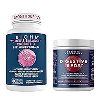 BIOHM Women's Probiotics 30B CFU & 210 oz Essential Digestive Reds Powder Bundle, Comprehensive Gut & Vaginal Health Support, Rich in Antioxidants, Enzymes, Vitamins
