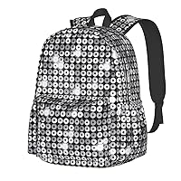 Silver Sequin Printed Casual Daypack with side mesh pockets Laptop Backpack Travel Rucksack for Men Women