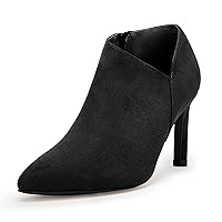 Coutgo Womens Pointed Toe V Cut Ankle Boots Kitten Heel Side Zip Office Booties