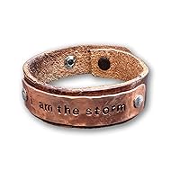 I AM THE STORM, hammered copper and leather bracelet with inspirational quote