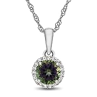 10k Gold or Sterling Silver 6mm Round Center Stone with White Topaz stones Halo Pendant Necklace