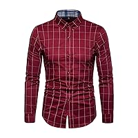 Men's Slim Thin Plaid Long Sleeve Shirt Fashion Plaid Button Down Shirts Casual Dress Shirt Fit Business Shirt