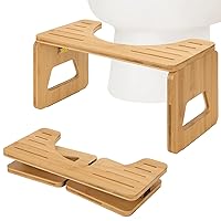 Toilet Stool Squat Adult and Kids - 8 Inches Foldable Poop Stool for Bathroom Bamboo Flip Potty Stool with Anti-Slip Layer - Improve Bathroom Posture and Comfort (Natural Color)