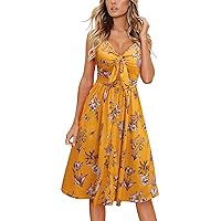 Dress Plus Size,Womens Floral Sleeveless Sundress V Neck Tie Knot Front Spaghetti Strap Summer Dresses Womens F