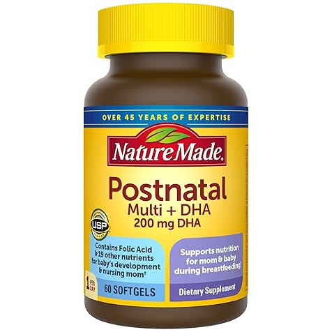 Nature Made Postnatal Multivitamin + DHA 200 mg, 60 Softgels, to Support Nursing Moms & Babies During Breastfeeding, Postnatal Vitamins & Nutrients Include Iron, Vitamin D3, Calcium, Iodine