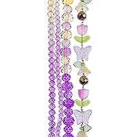 Flower 7in Bead Strand Ombre Yellow to Purple-Butterflies, Bell Flower, Tulip, Round