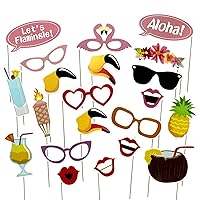 Lets Flamingle Tropical Luau Hawaiian Party Photo Booth Props 21 Count with Stick