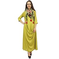 Bimba Designer Cowl Maxi Dress for Women's Casual Summer Dresses with Printed Tassel Scarf