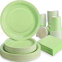 200Pcs Green Plates and Napkins Party Supplies Green Paper Plates Serve 50 Guests Mint Green Party Plates for Light Green Baby Shower Birthday St. Patrick's Day Easter Graduation Party