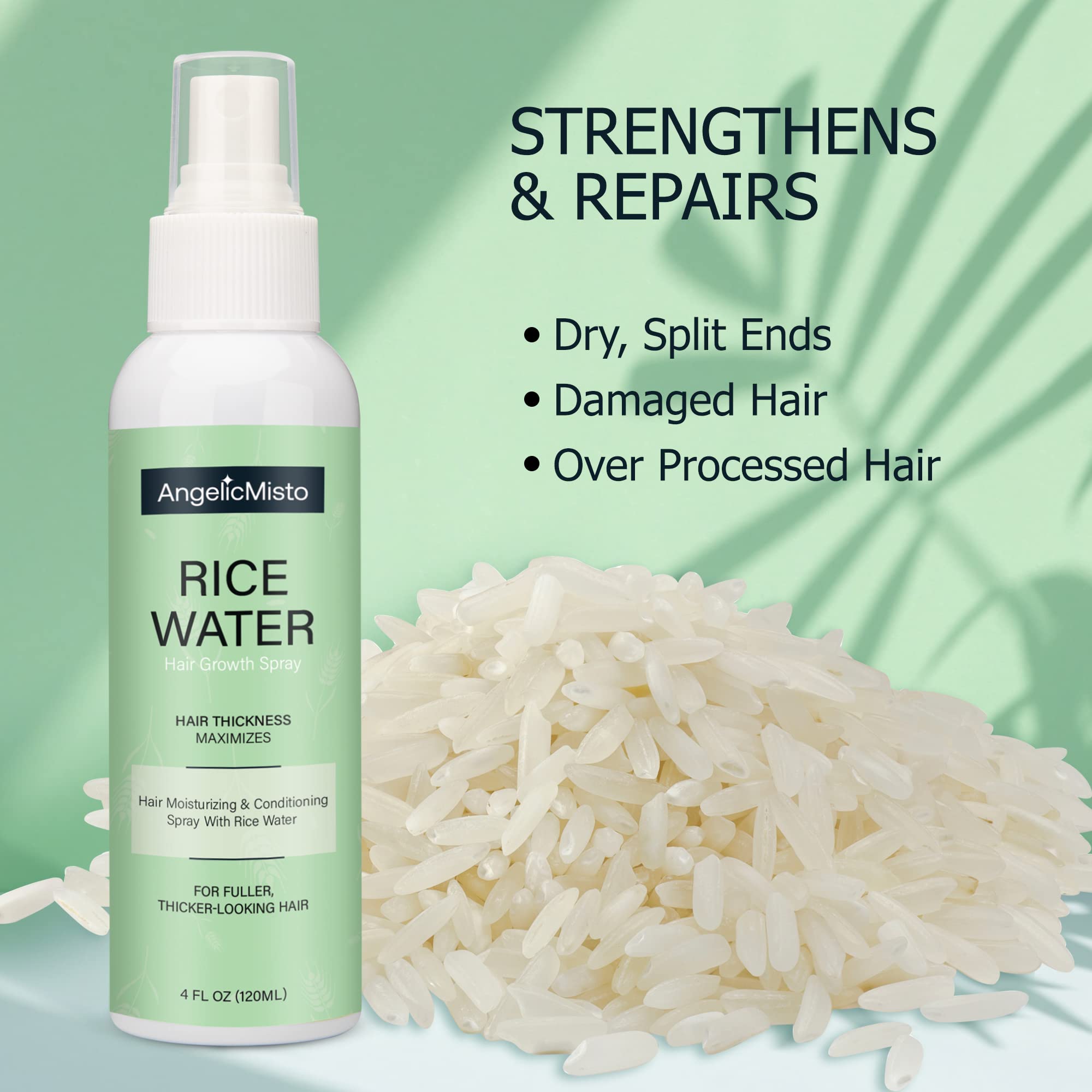 Rice Water For Hair Growth, All Natural Vegan Leave in Conditioner Spray Hair Care Products for Woman&Men, Biotin Infused Leave In Conditioner. Rice Water Hair Mist For Dry, Frizzy, Weak, Damaged Hair - Strengthen, Moisturize & Thicken Hair Naturally - 4o