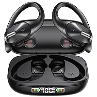Bluetooth Headphones Wireless Earbuds Bass Stereo Sound with Wireless Charging Case 48H Playback Earphones LED Display with Built in Mic and Over Earhooks Waterproof Headset for Running