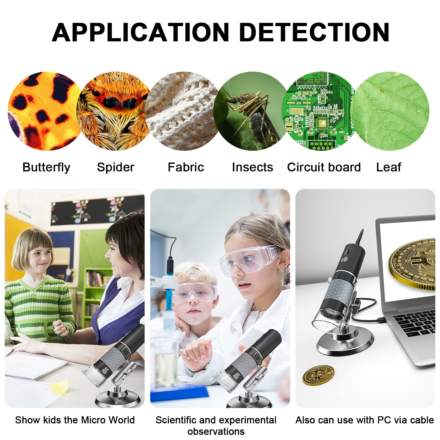 Bysameyee 4K 3840x2160P Wireless Digital Microscope, Handheld HD USB Inspection Camera Endoscope 50x-1000x Magnification, Compatible with iPhone iPad Android Phone Tablet Windows Mac (with Stand)