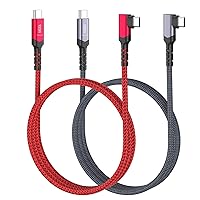 Right Angle USB C Cable 3ft,Besgoods 100W 10Gbps USB-C to USB-C 3.1 Gen2 PD Fast Charging Short Cord 4K Display for MacBook Pro Docking Station SSD iPhone 15 Galaxy S23 Type-C Device,2Pack (Red,Black)