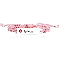 Uloveido Medical Alert ID Bracelet Laser Engraved Epilepsy Adjustable Wristband for Men Women Emergency First Aid, Handmade Braided Health Alert Engraved Bracelet Y3944