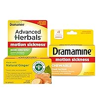 Dramamine Non-Drowsy Naturals with Natural Ginger, 18 Tablets & Dramamine Motion Sickness Relief Chewable Tablets, Orange Flavored, 8 Tablets
