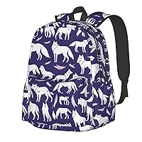 Wolf Pattern Backpack Print Shoulder Canvas Bag Travel Large Capacity Casual Daypack With Side Pockets