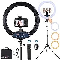 19 inch LED Ring Light LCD Display Touch Screen with Tripod Stand Dimmable Makeup Selfie Ring Light for Studio Portrait YouTube Vlog Video Shooting with Carrying Bag and Remote Controller, CRI>90