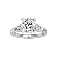 Certified Solitaire Engagement Ring Studded with 0.57 Ct IJ-SI Side Round Natural & 2.34 Ct G-VS2 Round Moissanite Diamond in 18K White/Yellow/Rose Gold for Women on Her Birthday