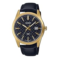 Casio Men's MTP-VD03GL-1AUDF Analog Watch - Black Dial, Gold, Black Band, 50m Water Resistant