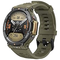 Amazfit T-Rex 2 Rugged Smart Watch, Military Certified, GPS, 24-Day Battery Life, Heart Rate, VO2, SPO2 Monitoring, Pacer, Altitude, 10 ATM Water-Resistant, Sleep Monitoring (Green)