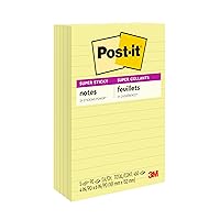 Post-it Super Sticky Notes, 4x6 in, 5 Pads, 2x the Sticking Power, Canary Yellow, Recyclable