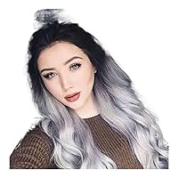 Wigs Women's Wavy Wig Synthetic Female Middle Part Curly Heat Resistant Gradient Silver Wig Wig Women