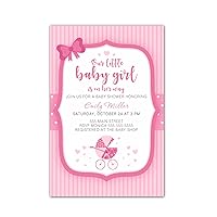 30 Invitations Stroller Baby Shower Personalized Pink + 30 White Envelopes