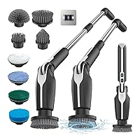 Electric Spin Scrubber, 2024 New Electric Scrubber with 4 Adjustable Angles and 8 Brush Heads, Shower Scrubber with Long Handle & Remote Control, Cleaning Brush for Bathroom, Tub, Floor(Black)