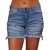 Women's Plus Size Sexy Low Waist Slim Fit Straight Leg Ripped Raw Hem Denim Shorts Y2K Distressed Cutoff Jean Shorts