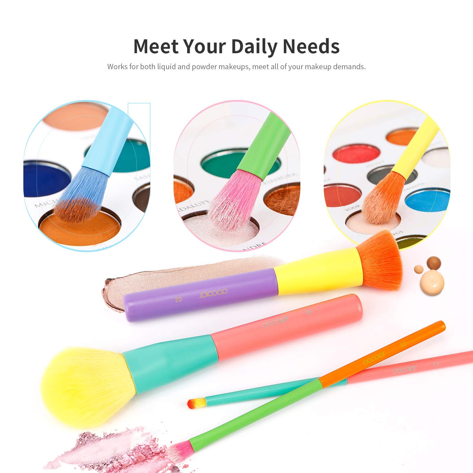 Docolor 15Pcs Colourful Makeup Brush Set + Makeup Brushes Cleaner Set,Premium Synthetic Kabuki Foundation Blending Rainbow Make Up Brush Set with Solid Soap Cleanser & Color Removal Sponge