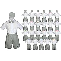 Baby Toddler Boy Wedding Party Suit Gray Shorts Shirt Hat Bow Tie Set Sm-4T