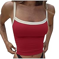 Cotton Tank Top Women Women's Tank Tops Womens Sexy Low-Neck Solid Color Vintage Y2K Top for Summer Fashion Slim Fit Street Wear Workout Tops for Women Red S