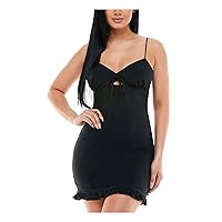 Womens Black Stretch Textured Ruffled Cut Out with Ties Spaghetti Strap Sweetheart Neckline Short Cocktail Body Con Dress Juniors L