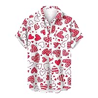 Men's Heart Print T Shirt Short Sleeve Casual Tops Summer Hawaiian Beach Shirts Valentine's Day Printed Tee Top