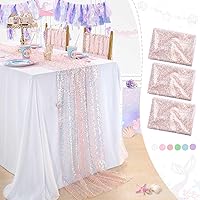 3 Pcs Table Runners Iridescent Rosy Beige Table Runners 120 Inches Long for Ocean Theme Dessert Table Baby Shower Supplies
