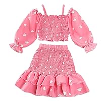 T4 Girls Clothes Kids Toddler Girls Long Sleeve Off Shoulder Tops Love Print Skirt Outfits Set Baby Girl Outfits 3-6 Months (Pink, 6-7 Years)