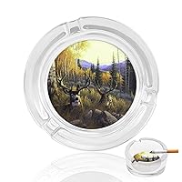 Deer Hunting Season Glass Ashtray for Cigarettes Portable Round Ash Trays for Home Office Indoor Outdoor
