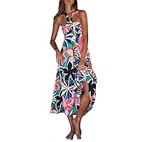 Halter Dresses for Women, Women's Solid Color Sexy Hanging Neck Dress Bohemian Floral Long Boho Maxi, S XXL