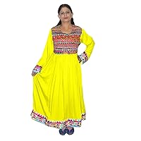 Yellow Color Women's Long Dress Indian Girl's Fashion Casual Tunic Embroidered Bohemian Kurti Plus Size