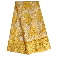 SanVera17 African Lace Net Fabrics Nigerian French Fabric Rope Embroidered and Manual Beading Guipure Cord Lace for Party Wedding 5 Yards (Bright Yellow)